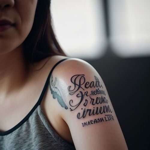 Un piccolo tatuaggio corsivo della parola -Breathesulla parte interna dell'avambraccio di una donna, che rappresenta un tatuaggio con una citazione significativa