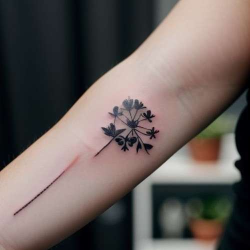 Un piccolo tatuaggio minimalista da cui spuntano dei fiori, simbolo di crescita e di espressione personale