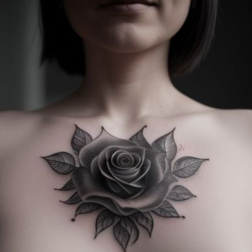 tatuaggio di una rosa sulla gabbia toracica di una donna, simbolo di amore, bellezza e forza